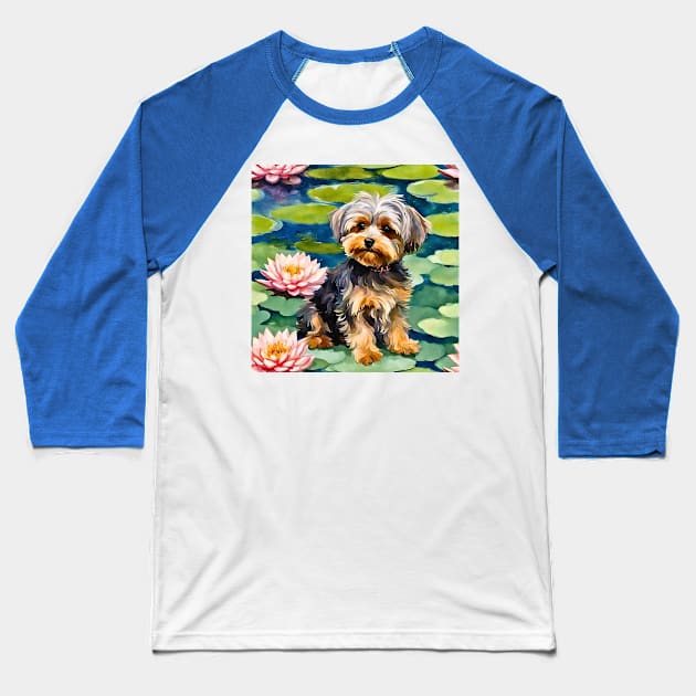 Yorkipoo on Lily Pond Baseball T-Shirt by Doodle and Things